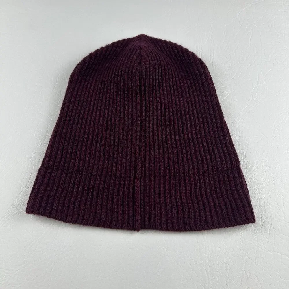 100% Extra Fine Merino Wool Beanie Burgundy Ribbed Knit Winter Hat Unisex